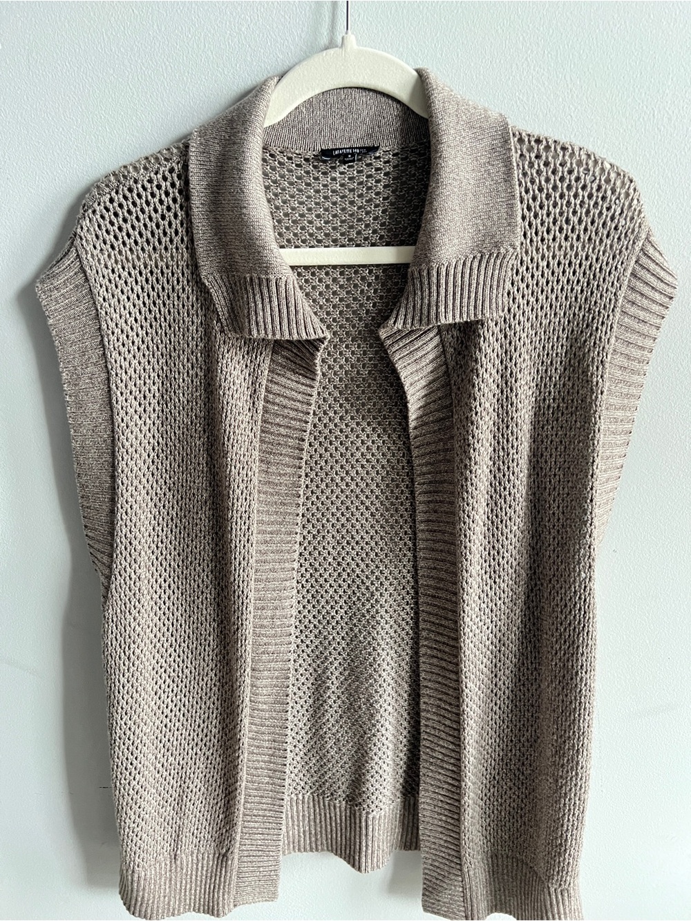 Lafayette 148 NY Merino Wool Blend Open Knit Snap Convertible Cardigan Small